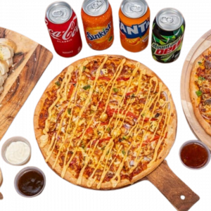 1 x Large Pizza ; 1 x Garlic bread; 1x1.25L Drink