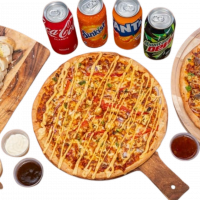 1 x Large Pizza ; 1 x Garlic bread; 1×1.25L Drink