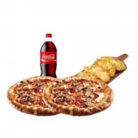 2 x Large Pizza ; 1 x Garlic bread; 1×1.25L Drink