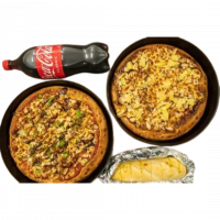 2 x Family Pizza ; 1 x Garlic bread; 1×1.25L Drink